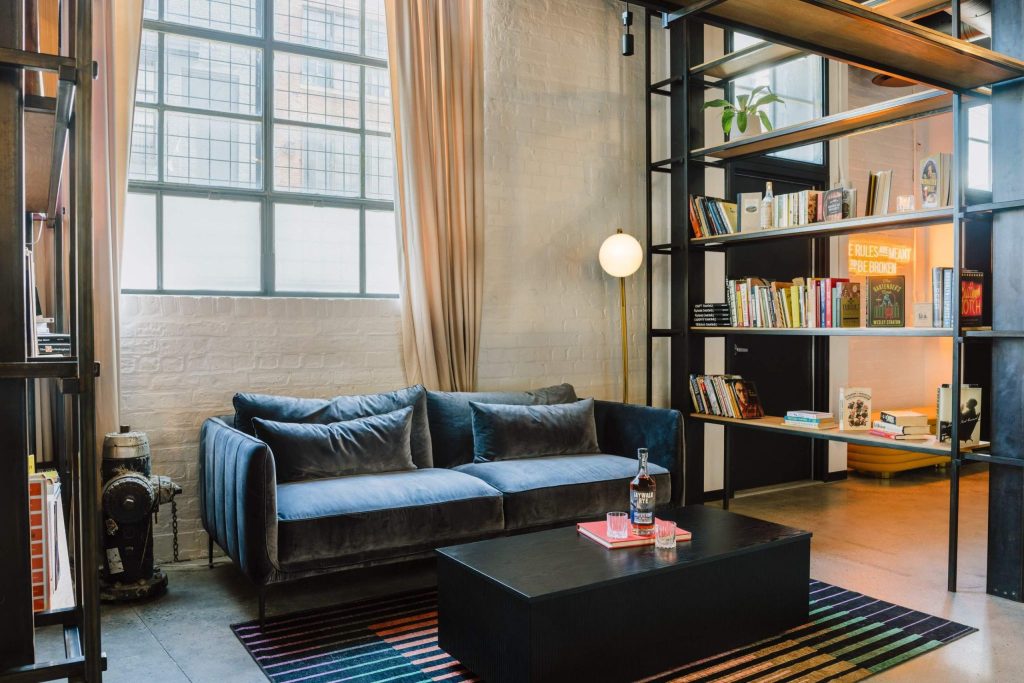 The main floor of the Jaywalker bar set for a partial-buyout event in Bushwick